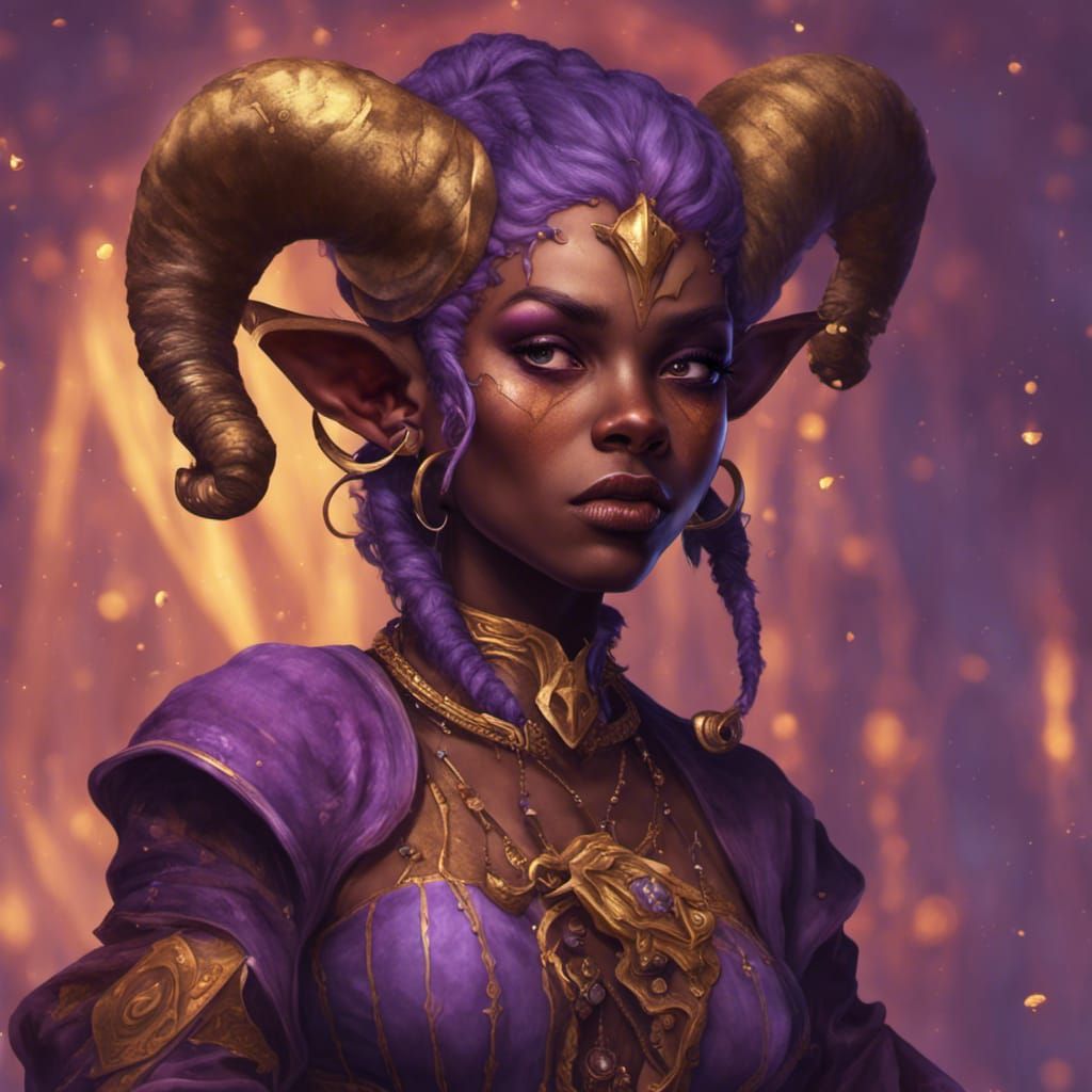 Tiefling Woman with Gold Accents: Fantasy Art