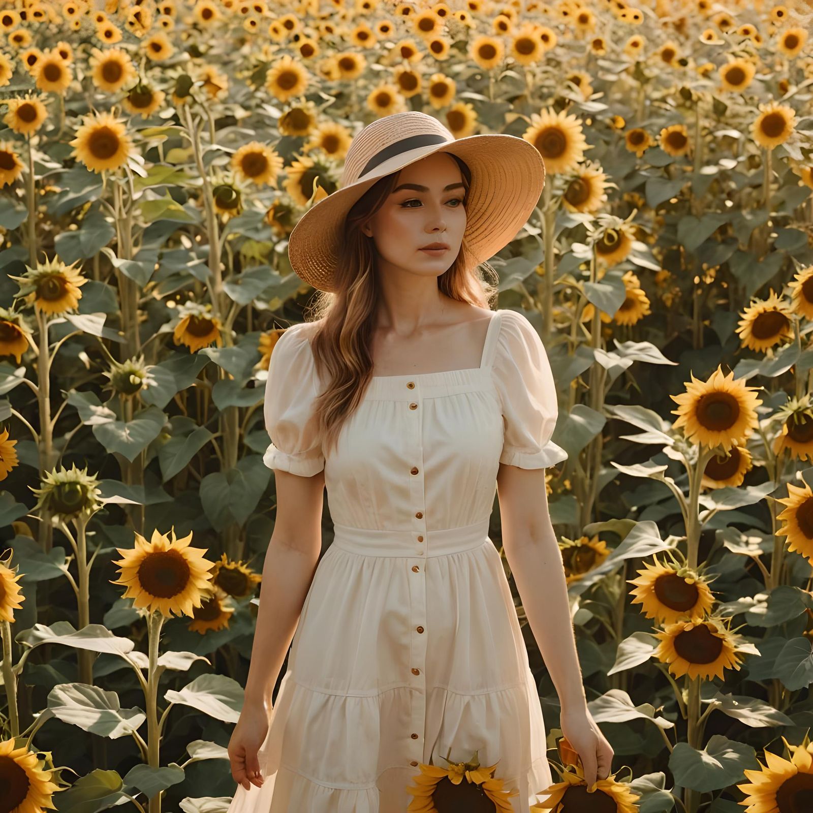 Woman in Sunflower Field at Sunset: Professional Photography
