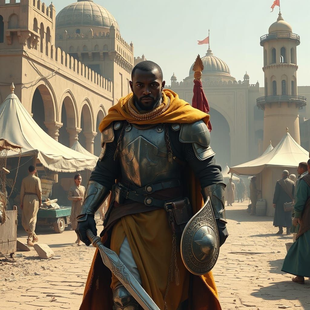 Sci-Fi Warrior in Arabic City Concept Art