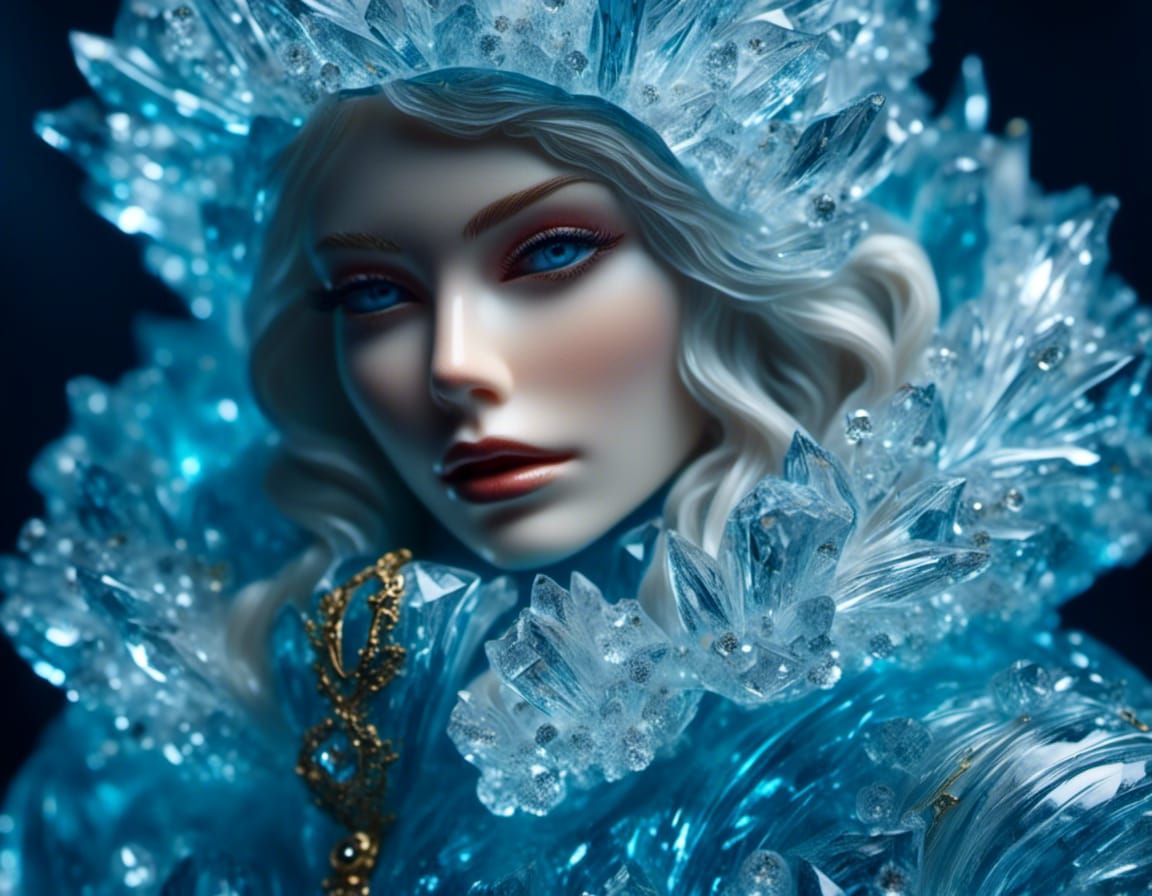 Crystal Woman Statue in Shiny Puffer Jacket