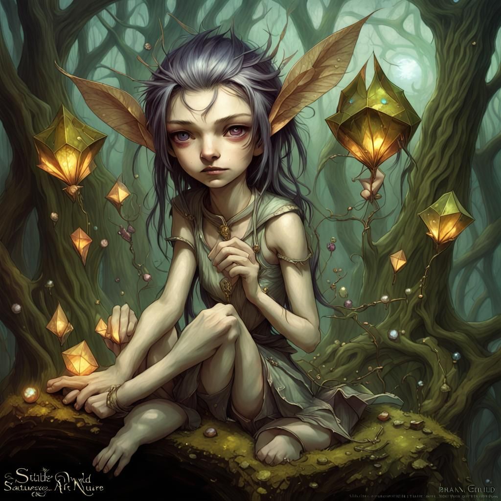 Dark Nature Art with Glimmering Gemstones