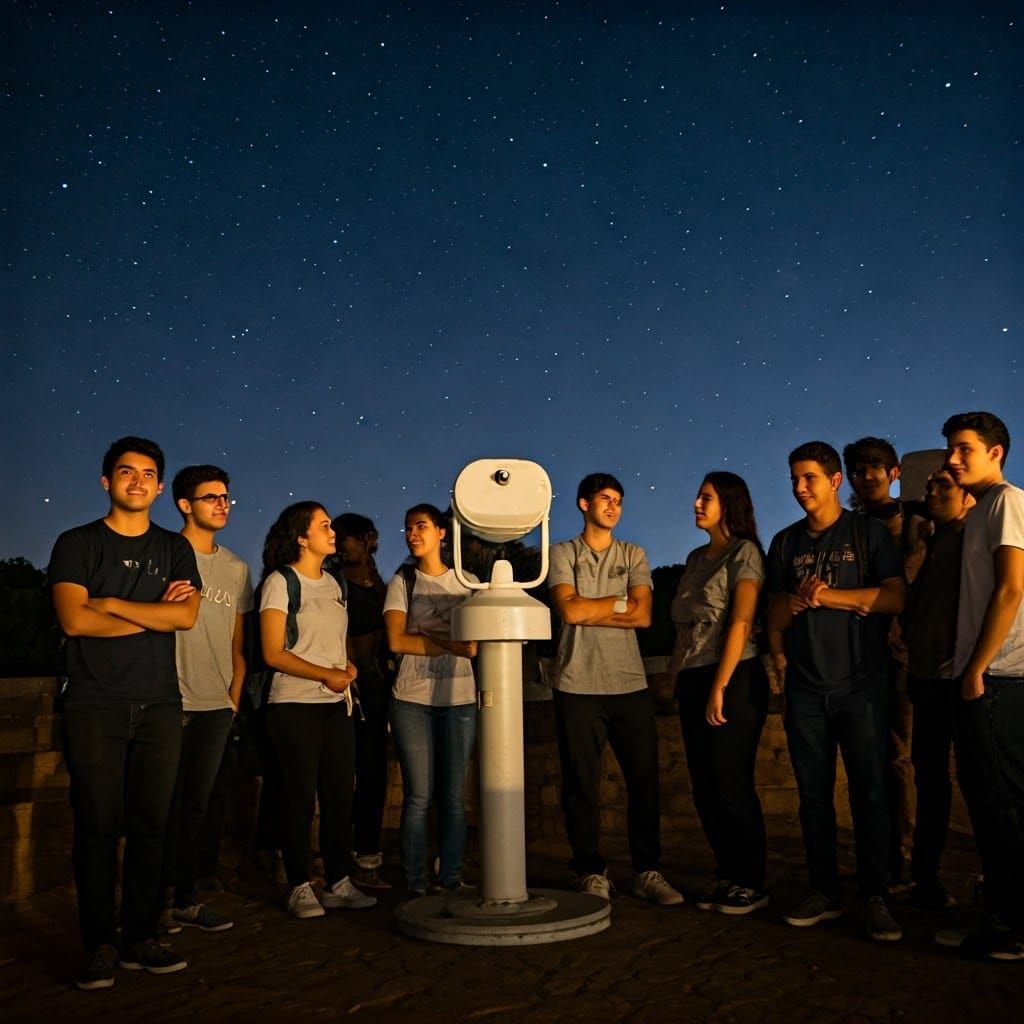 Students Observe Full Moon Through Telescope