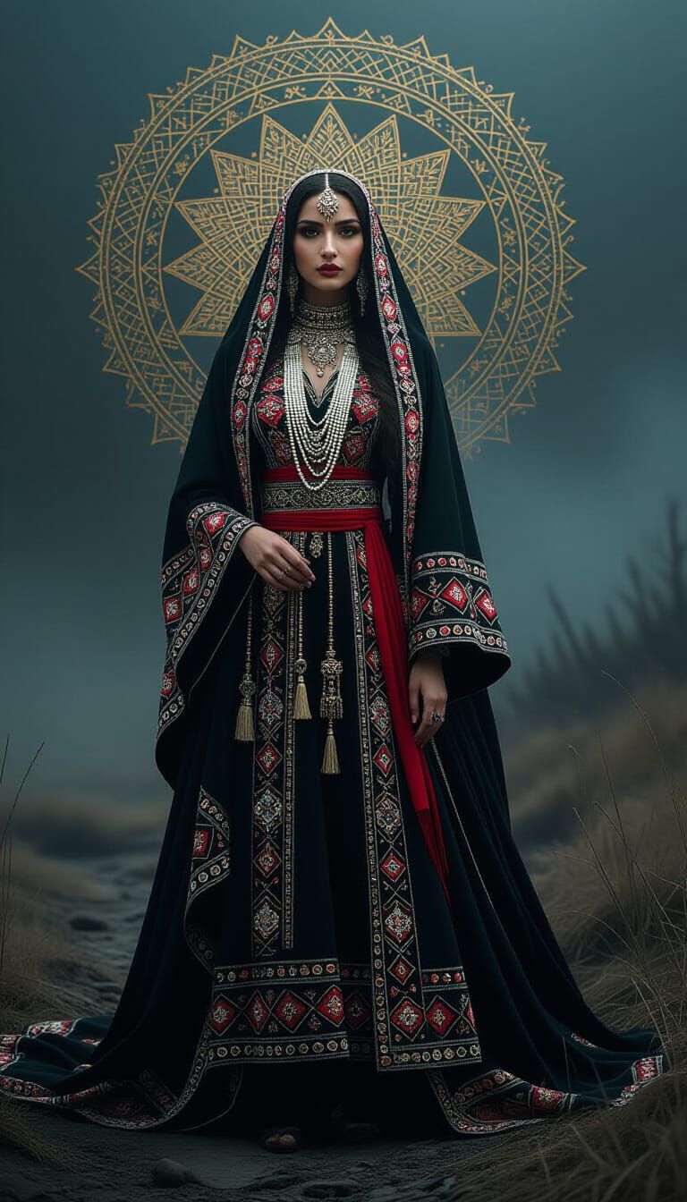 Afghan Woman in Folk Costume: Dark Romanticism