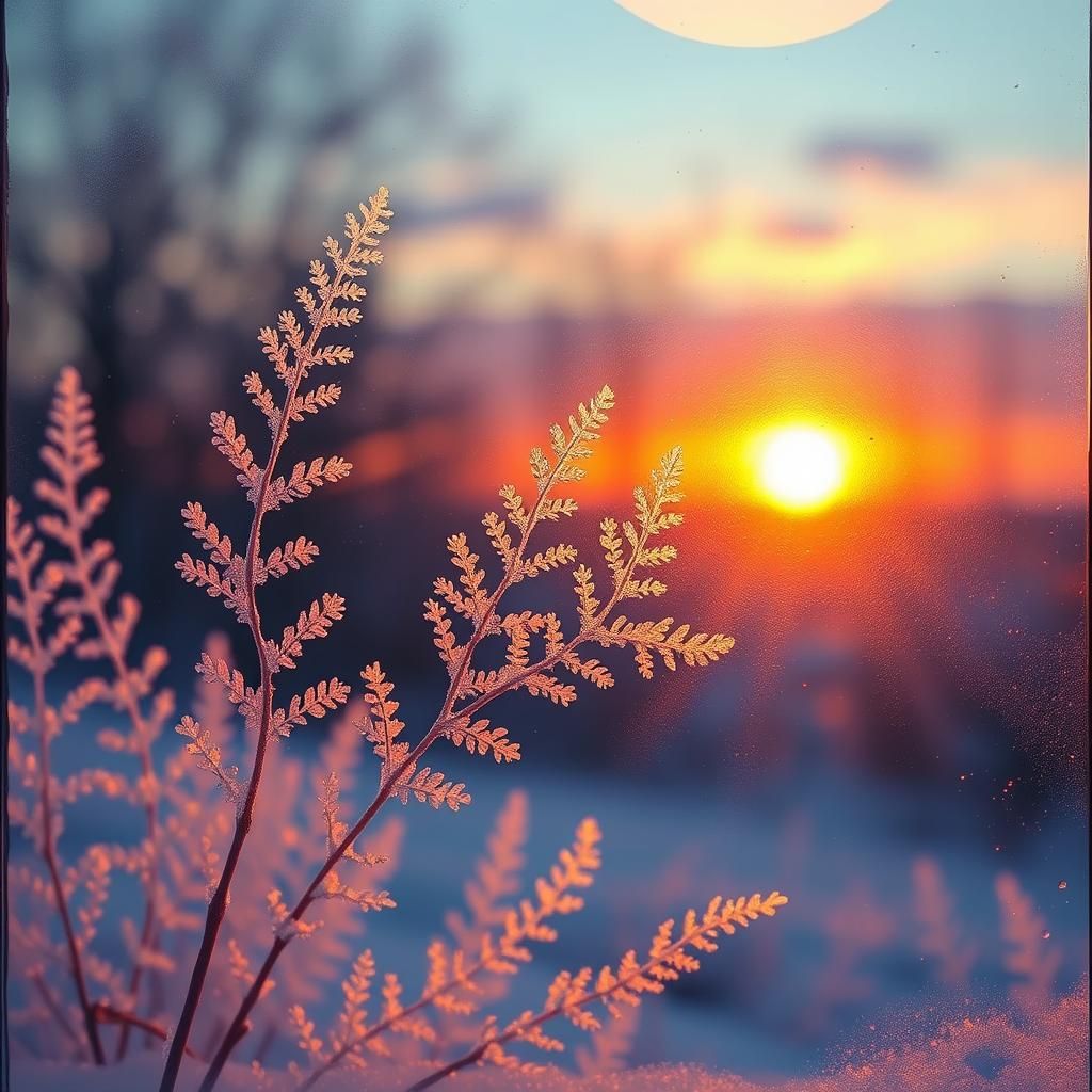 Sunset Ice Ferns in Impressionist Acrylic Style