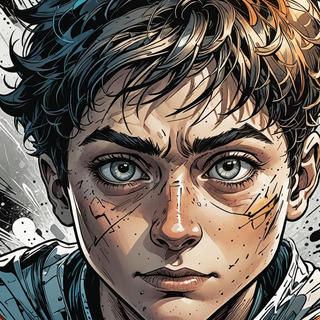 Cartoon Boy Portrait in Comic Book Style