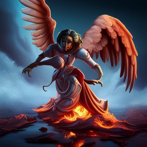 Fallen Angel with Broken Wings in Oil Painting Style