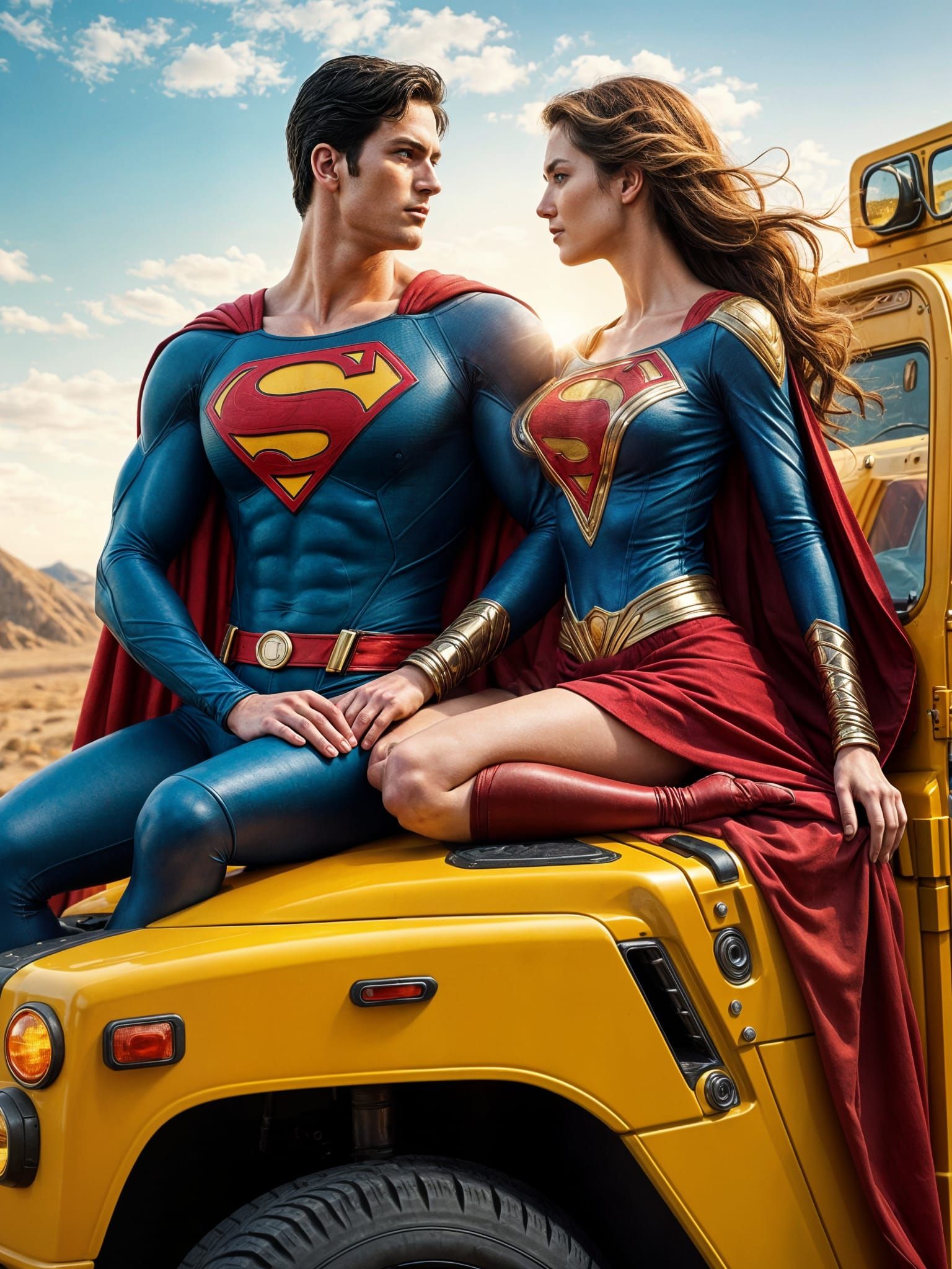 Superman & Supergirl Test Powers on Yellow Humvee