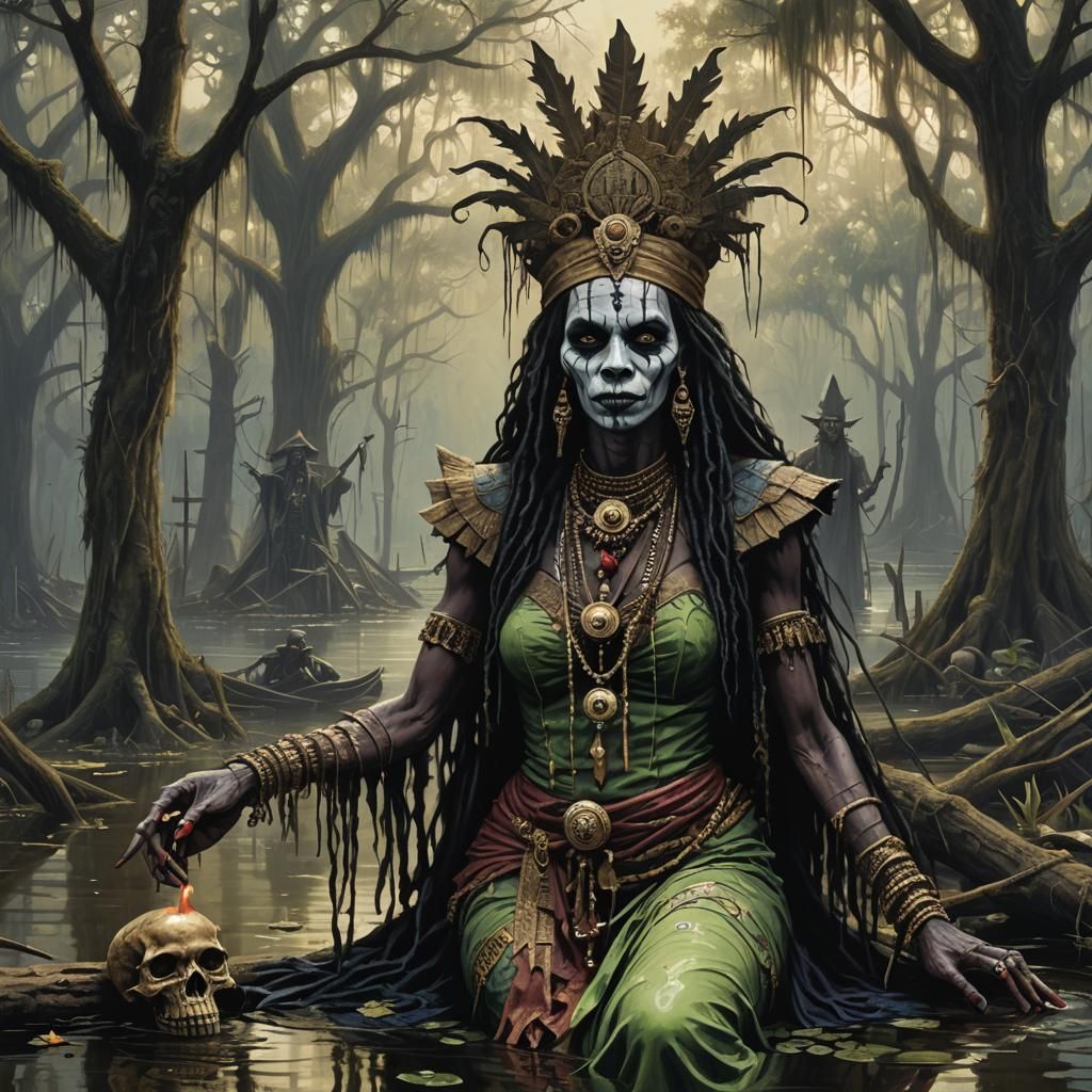 Sinister Voodoo Priestess in Louisiana Bayou