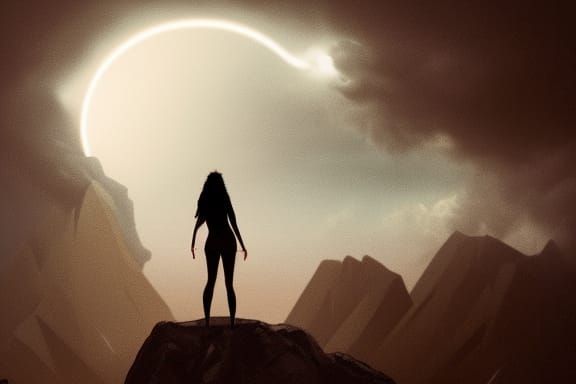 Silhouette on Cliffside During Ominous Moonlit Storm