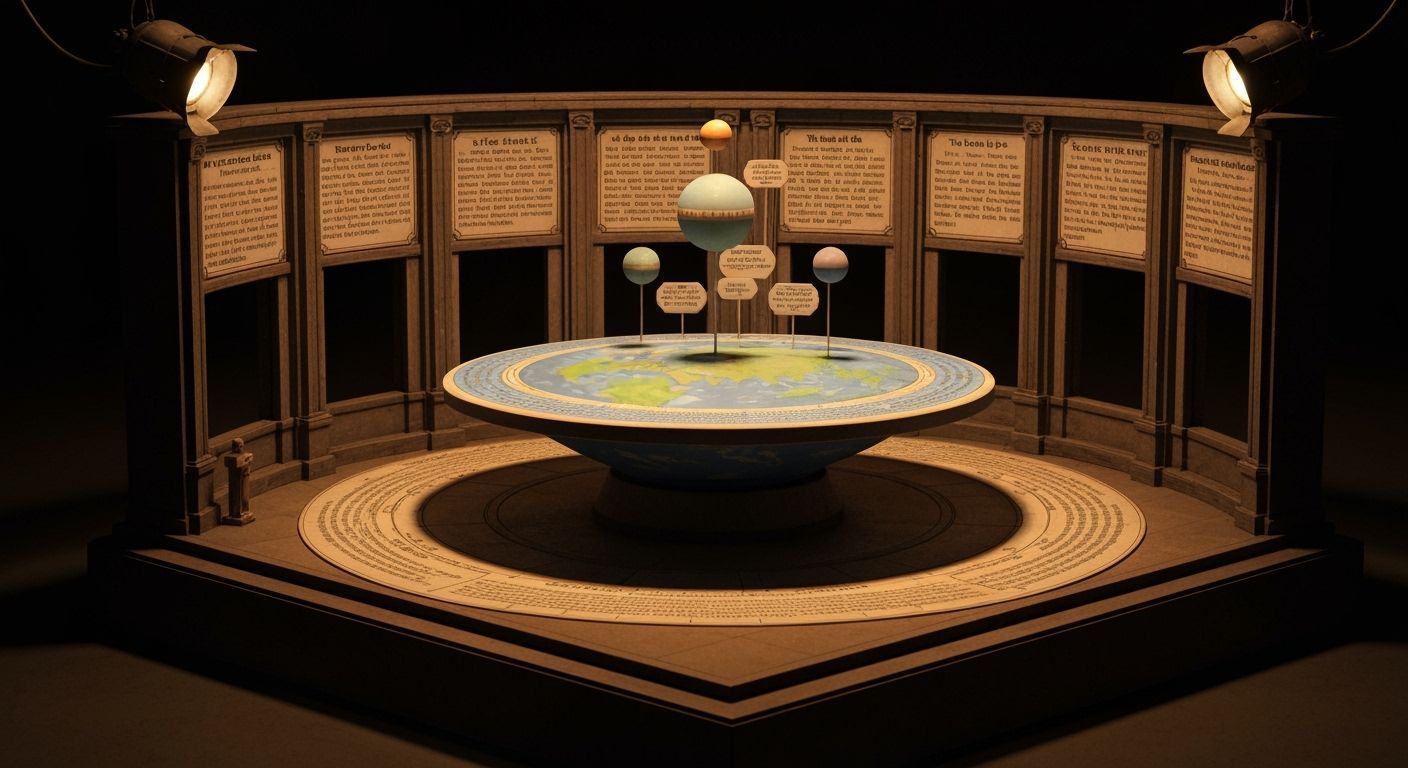 Flat Earth Diorama with Celestial Dome and Theatrical Lighti...
