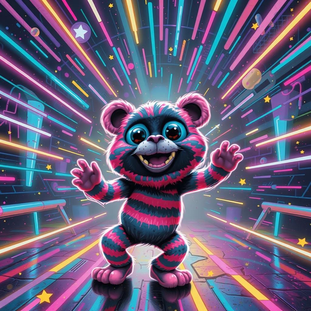 Neon Creature in 80s Cartoon Style