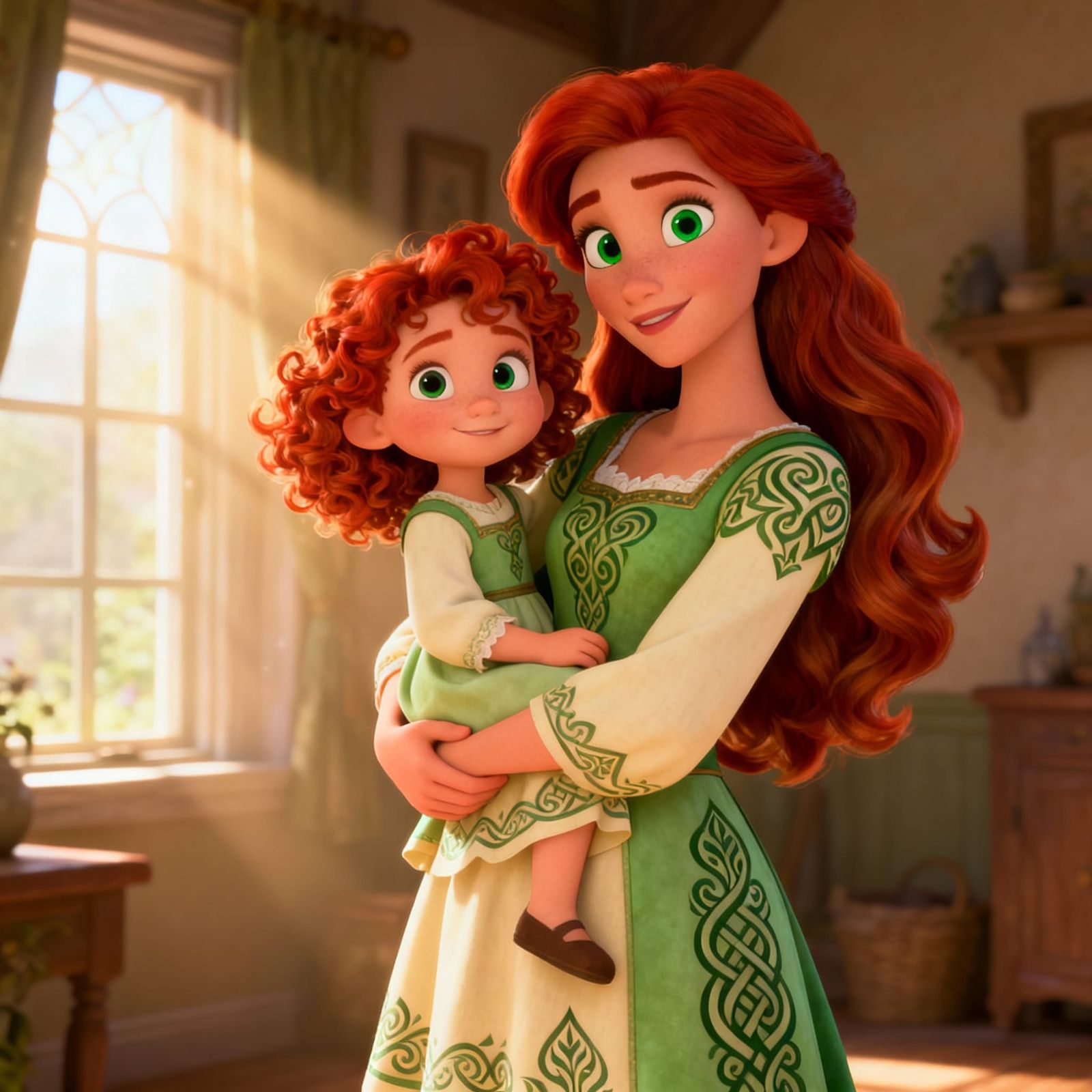 Loving Irish Mother and Daughter in Disney Pixar 3D Style