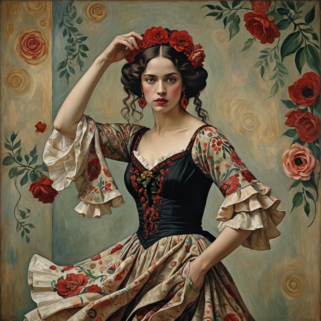 Flamenco Dancer Glamour Portrait in Mixed Style