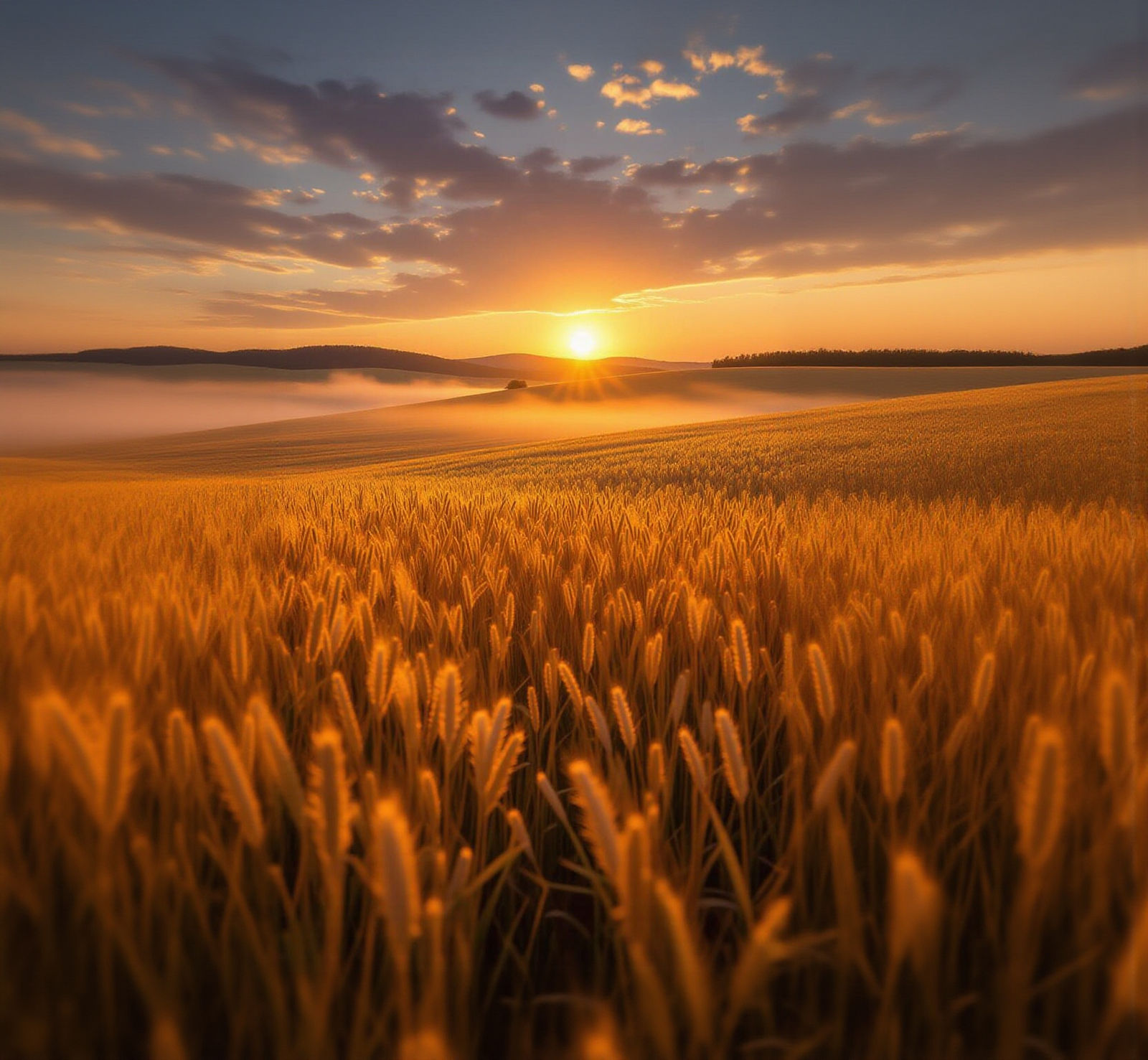 Russian Plain Landscape at Sunset