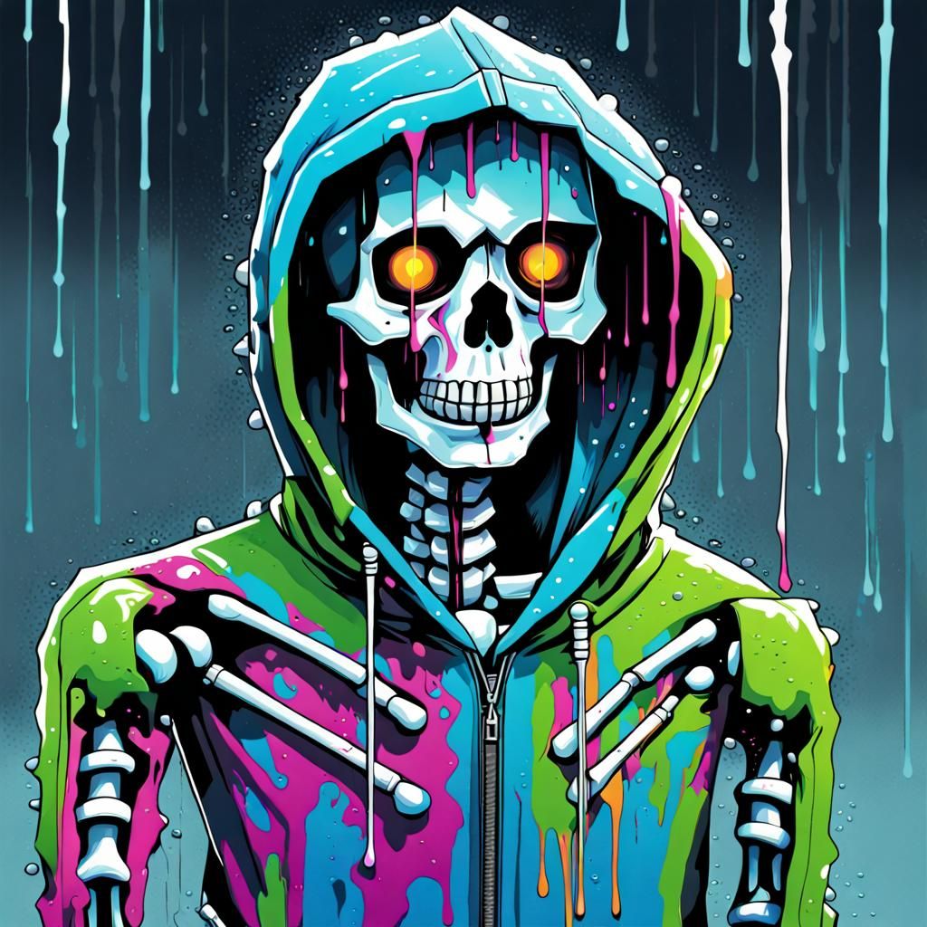 Skeleton Robot in Graffiti Art Style