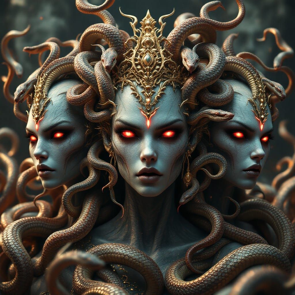 Serpentine Goddesses in Hyperrealistic Glory