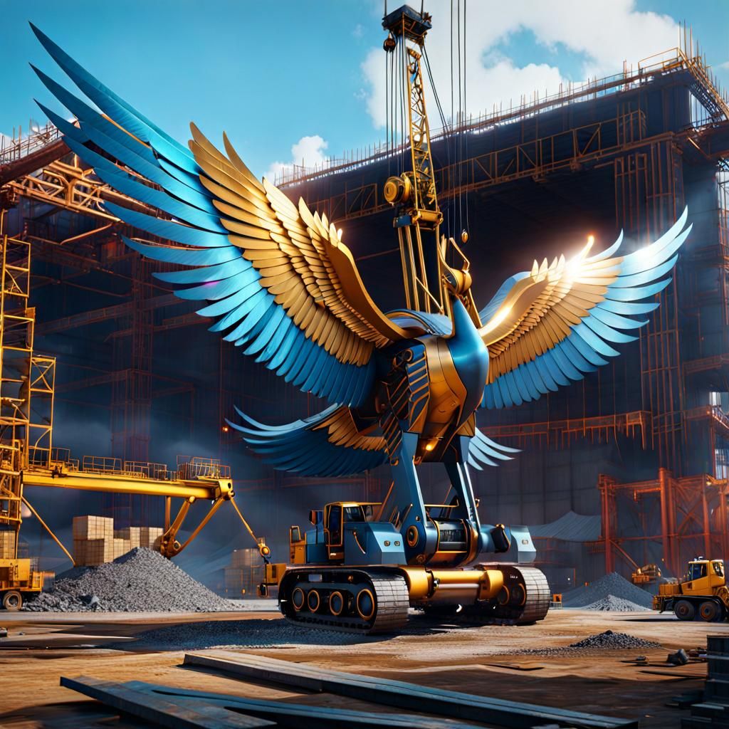 Winged Metal Crane on Construction Yard: Detailed Matte Pain...