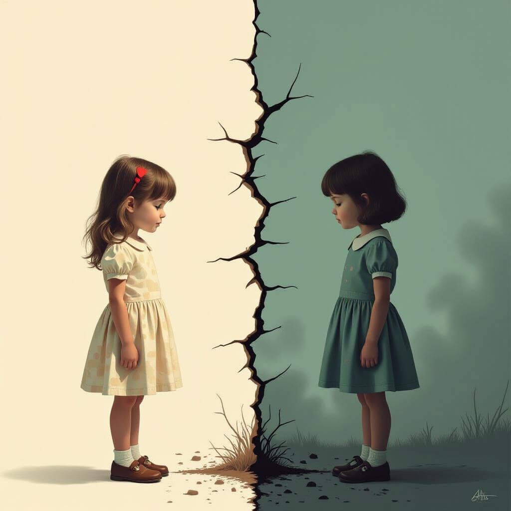 Contrasting Girls in Dueling Landscapes, Hyperrealistic Styl...