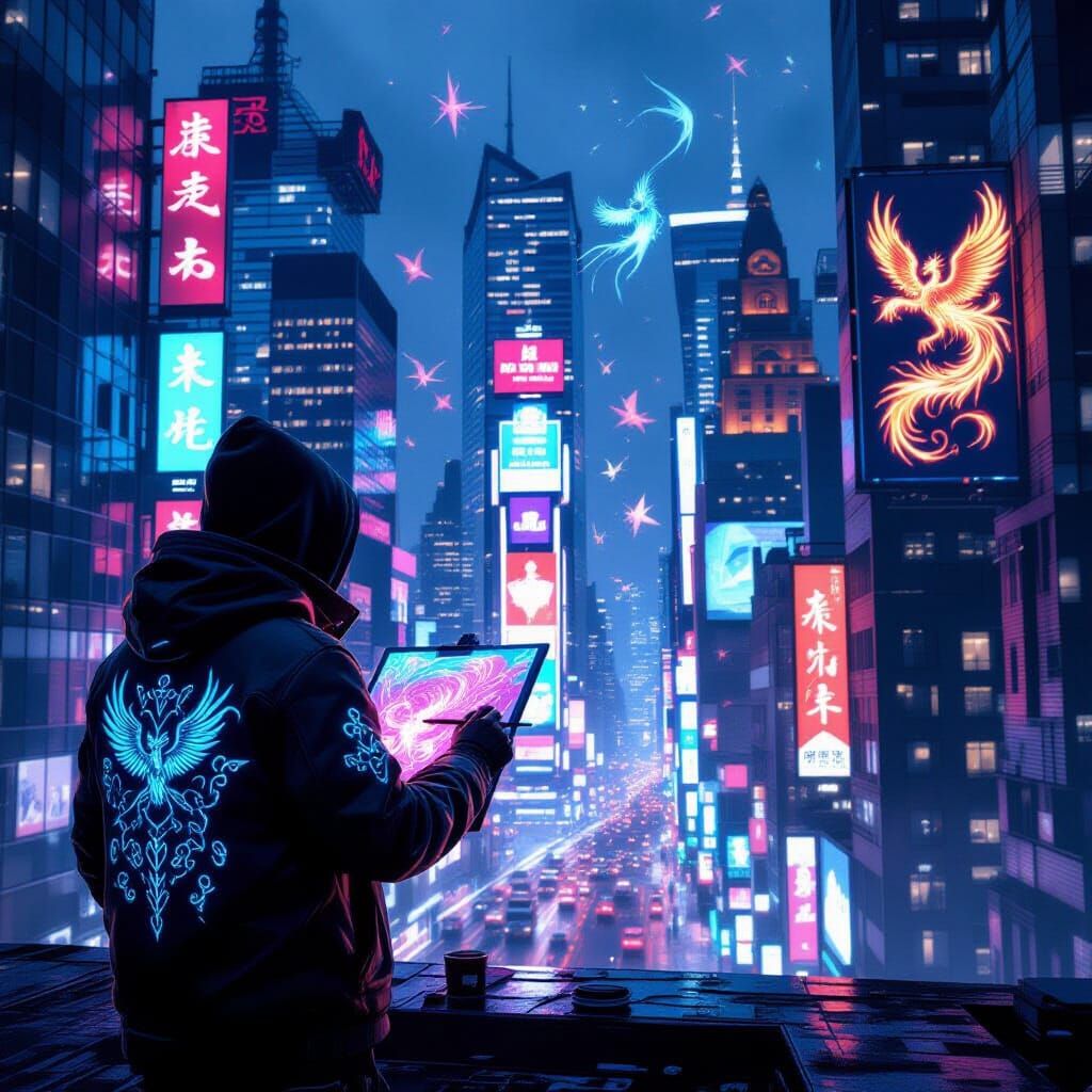 Mysterious Rooftop Artist Paints Magic on Cityscape