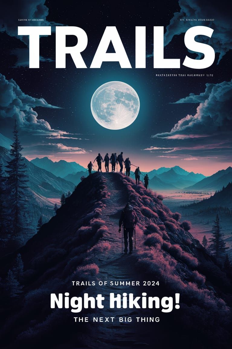 Adventurous Night Hiking Magazine Cover Illustration