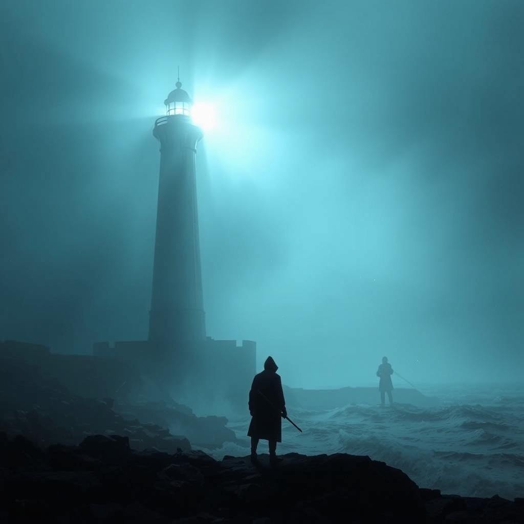 A gigantic visible photo of on a dreary, dark , foggy night An old creepy, morbid,  dark,  sinister, old, very large lig...