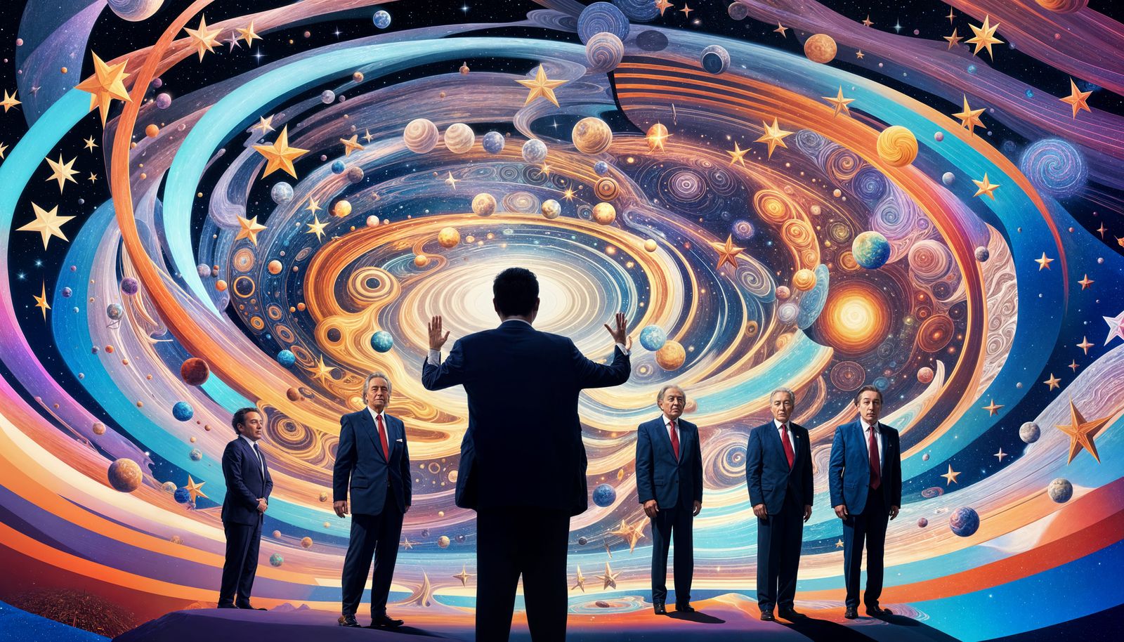 Futuristic World Leaders Meeting in Digital Art