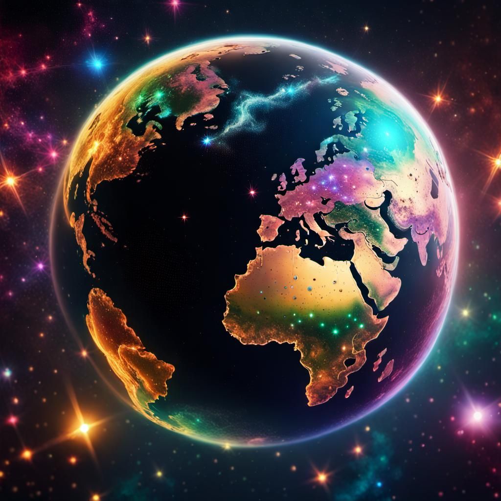 Colorful Planet Earth in Starry Space, Digital Art