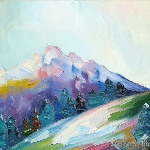 Snowy Mountain in Expressionist Impasto Style