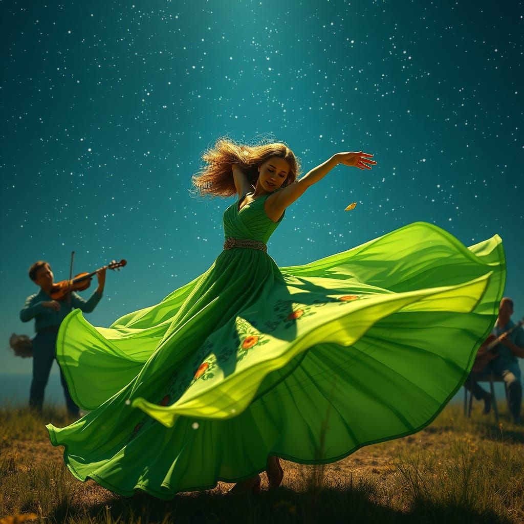 Joyful Dancer with Musicians: Fantasy Matte Painting