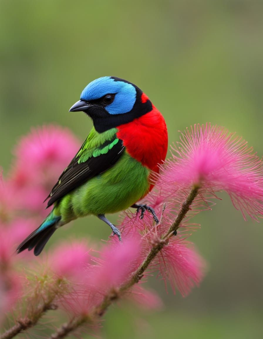 Vibrant Red-Necked Tanager Bird in Realistic Detail