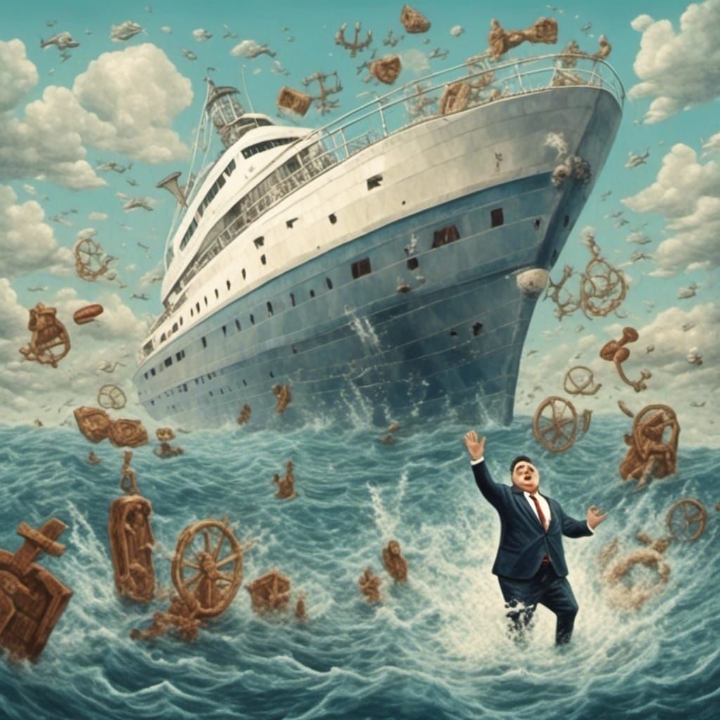 White Ship Sinking in Mediterranean Sea