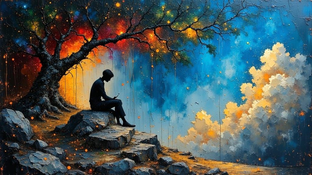 Stinging Rain and Fearful Faces in Oil Paint Style