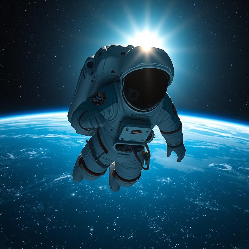 Astronaut in Orbit: Hyperrealistic Sci-Fi Wallpaper