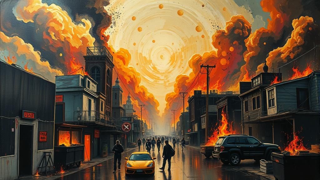 Dystopian City Arson: Surreal Abstract Pre-Apocalypse