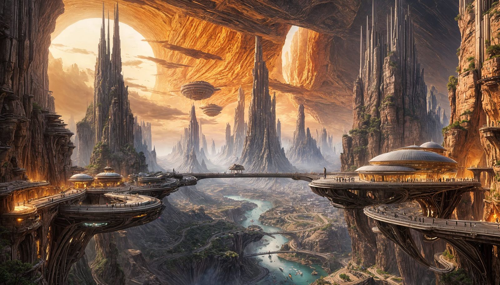 Futuristic City in Alien Canyon Digital Painting