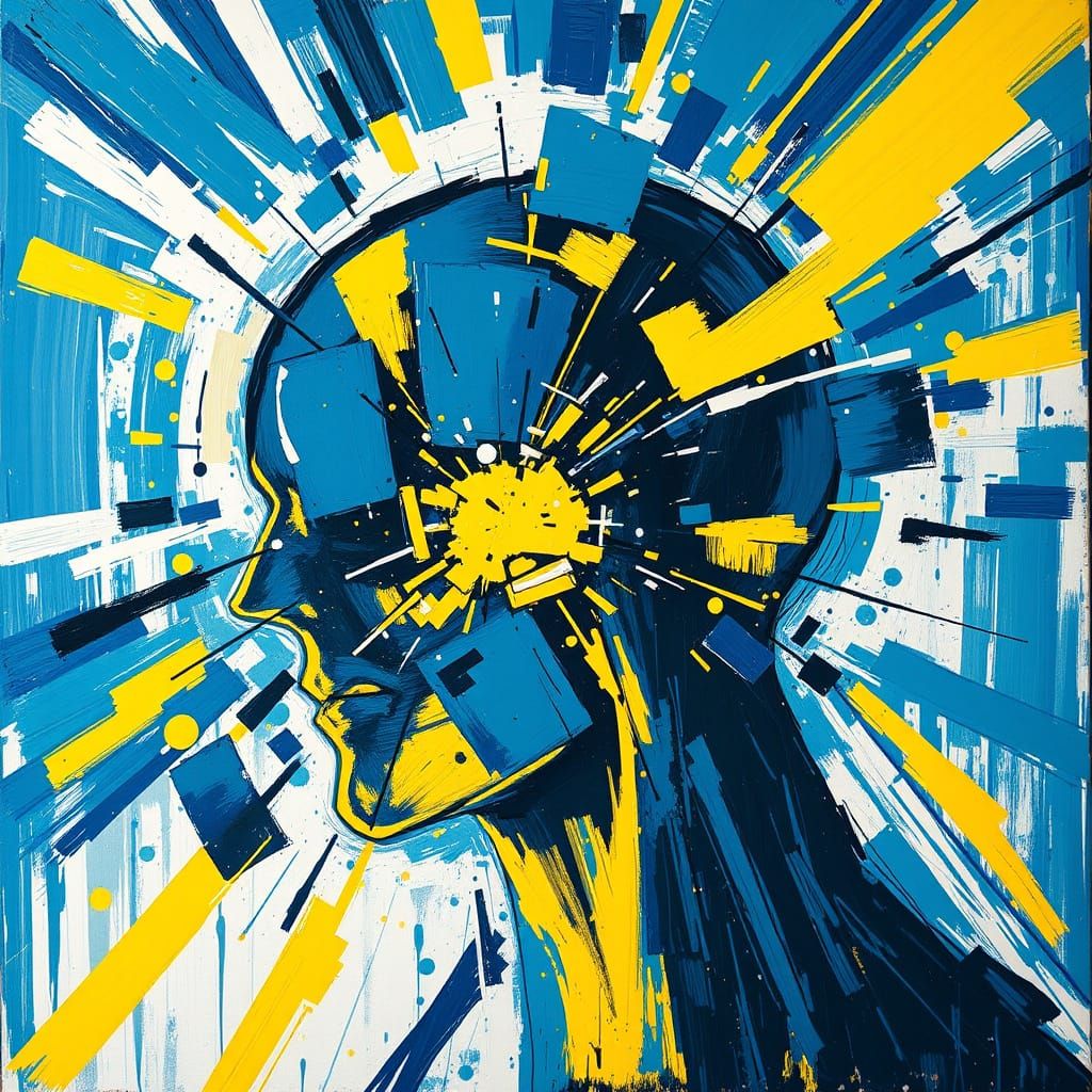 Abstract Expressionist Head Jolt in Bold Colors