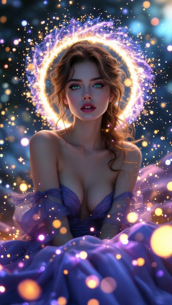 Surreal Goddess in a Vibrant Celestial Realm