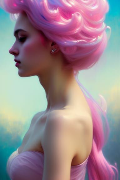 Pastel Pink Cotton Candy Goddess: Digital Art Portrait