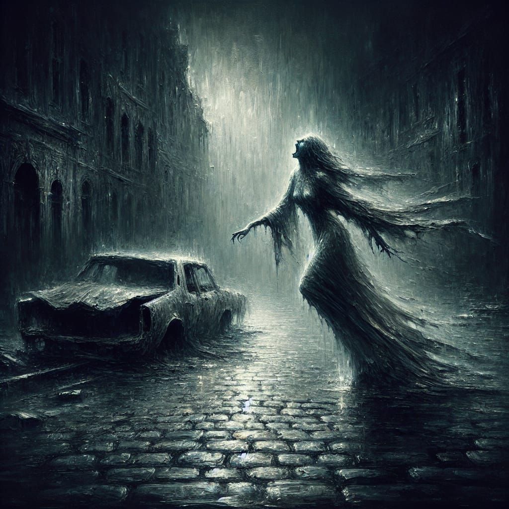 Ethereal Banshee Emerges from Darkness on a City Street