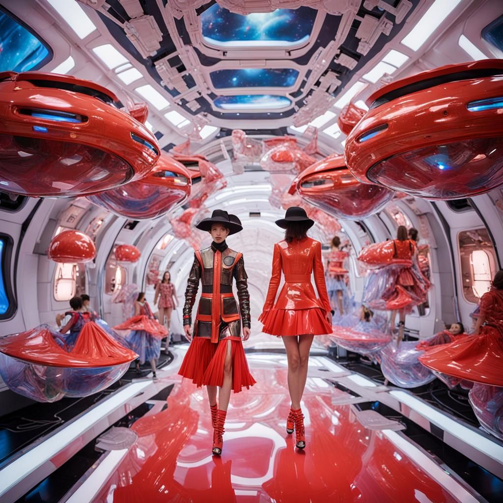 Extravagant Fashion Show on Spaceship in Detailed Matte Styl...