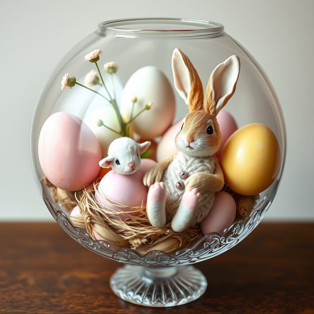 Whimsical Easter Scene in Delicate Pastel Colors