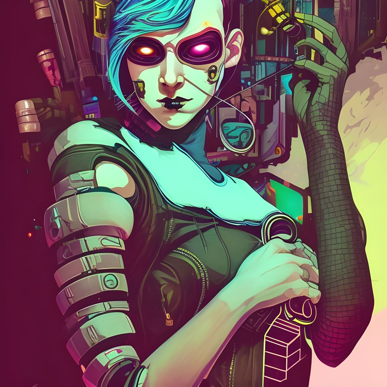 Cyberpunk Androgynous Figure with Inlaid Circuits