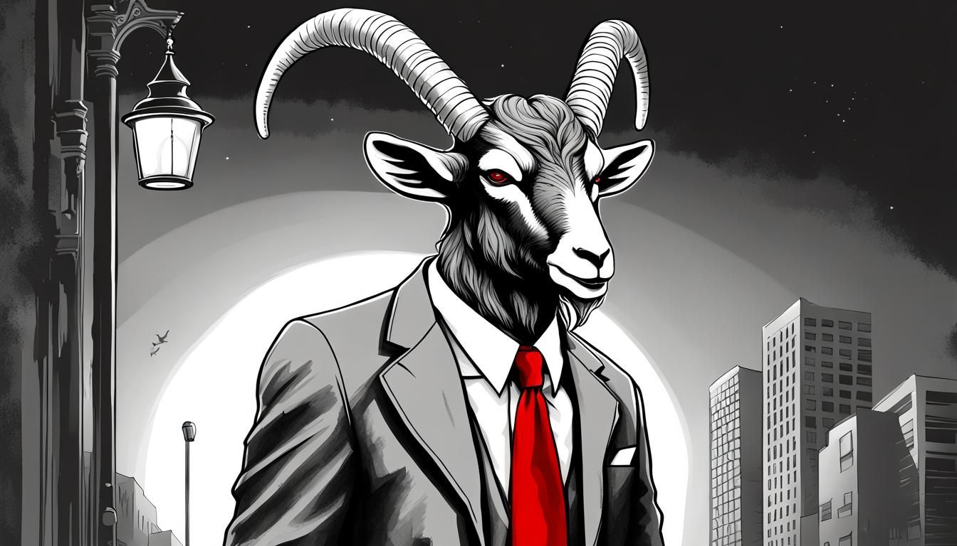 Baphomet Plays Saxophone in Grayscale Illustration