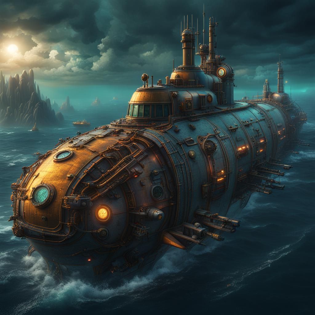 Fantastical Submarine in Deep Color, Digital Art