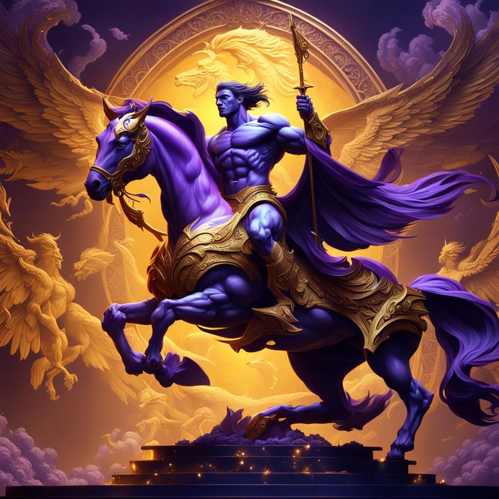 Achilles the Bodybuilder on Winged Golden Horse