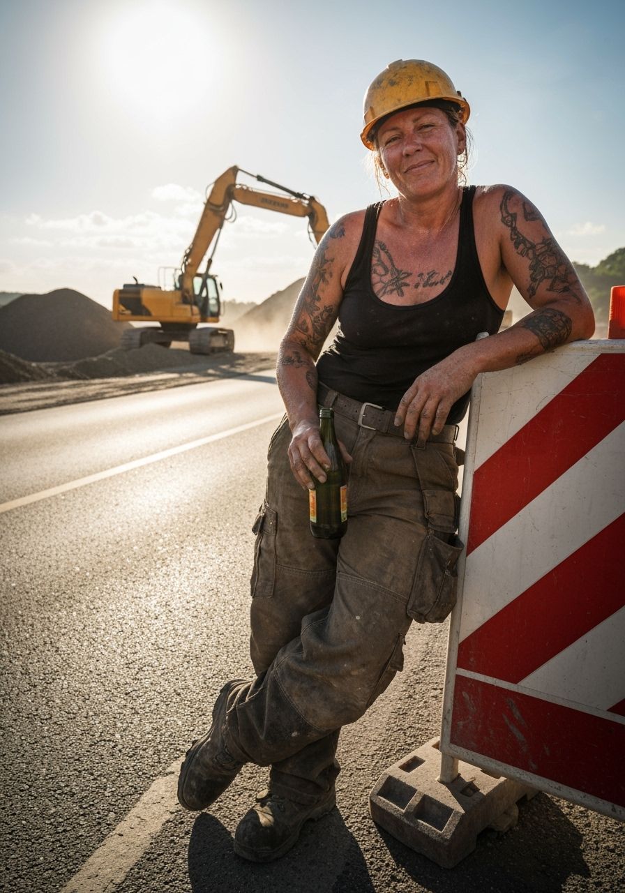 Fotorealistic Portrait of a Female Construction Worker on Br...