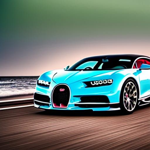 Red Bugatti Chiron by the Ocean