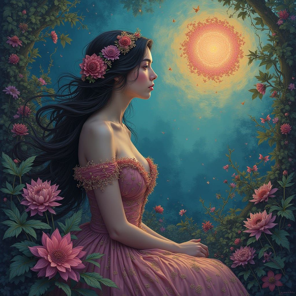 Mystical Woman in Lush Scenery: Matte Painting