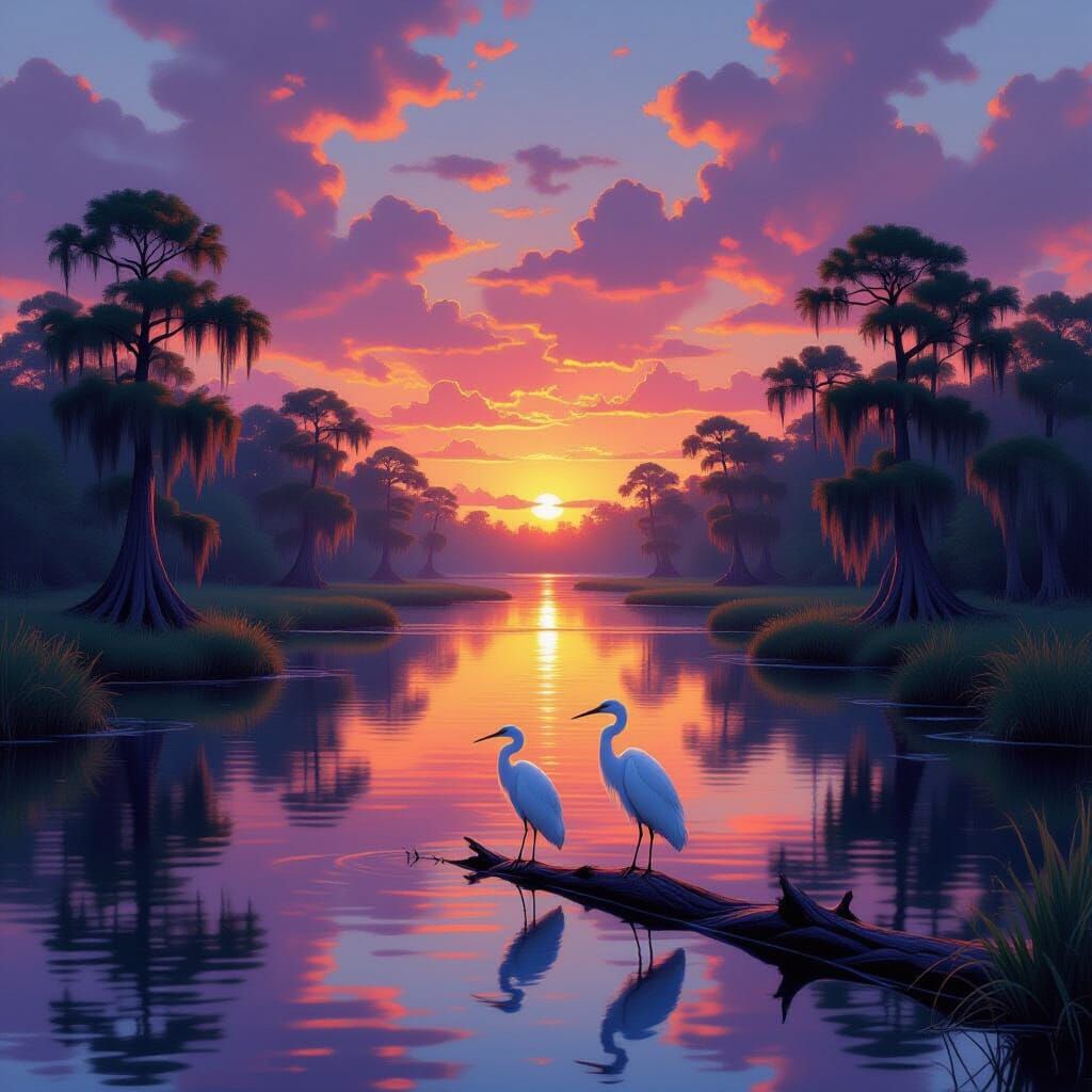 Everglades Cypress Forest at Dusk Landscape Painting