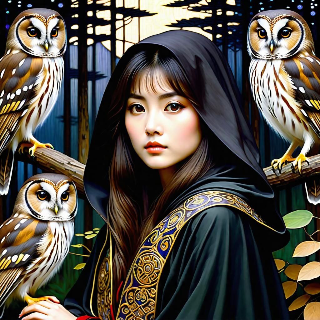 Medieval Chinese Woman in Forest, Klimt Style